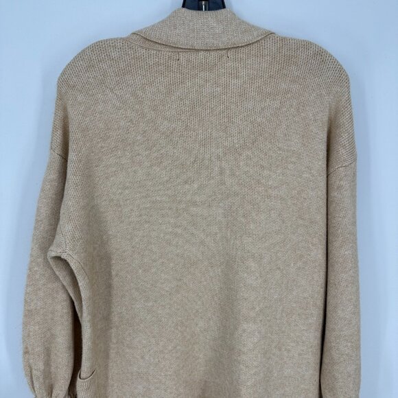 Maxsport Long Open Front Cardigan Sweater M Cinched Bell Sleeves Tan - Picture 7 of 9